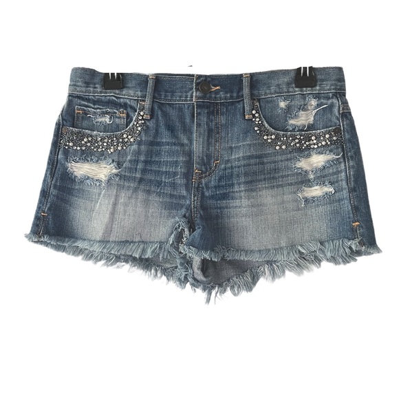 A & F Abercrombie & Fitch Denim Jean Shorts Stones Pearls embellished Sz. 4 W27 - Picture 1 of 9